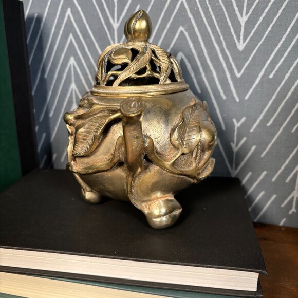 Vintage Chinese Peach Form Incense Burner with Qianlong Mark Tripod Censer - Picture 4 of 17